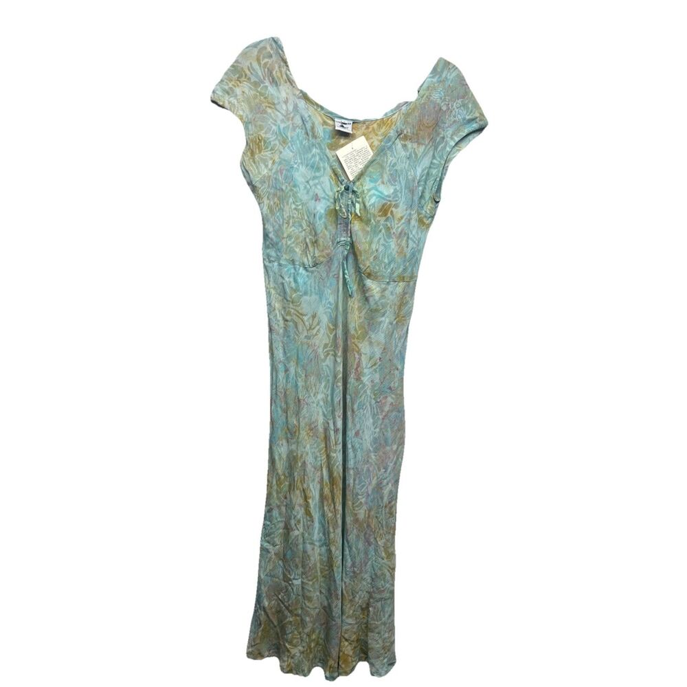 Vintage Y2K LOST RIVER Bazar Abstract Stretchy Dress L Artsy Boho Bias Crinkle